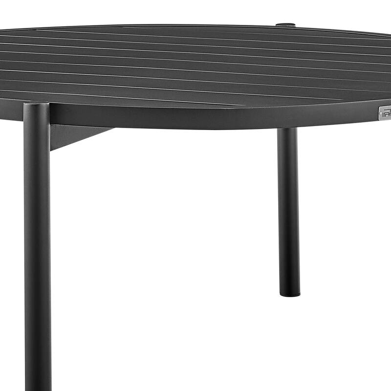 42 Inch Round Patio Coffee Table, Aluminum Frame, Slatted Surface