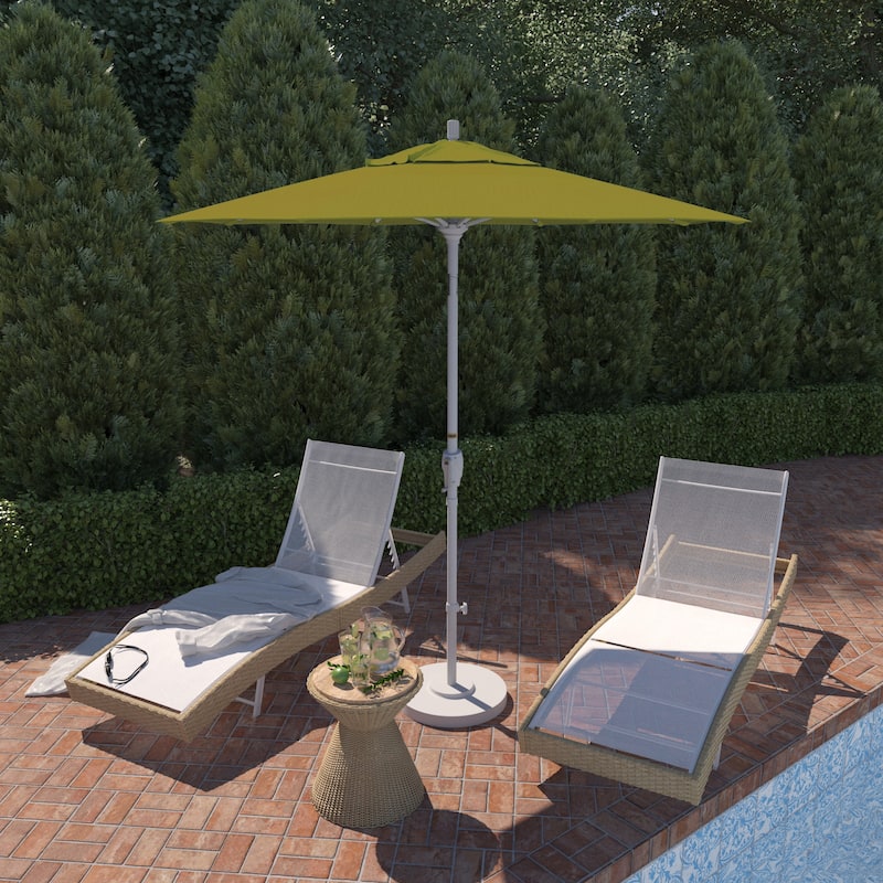 California Umbrella 7.5' Round Crank Lift Push Button Tilt White Aluminum Patio Umbrella with Pacifica Pacific Blue Fabric