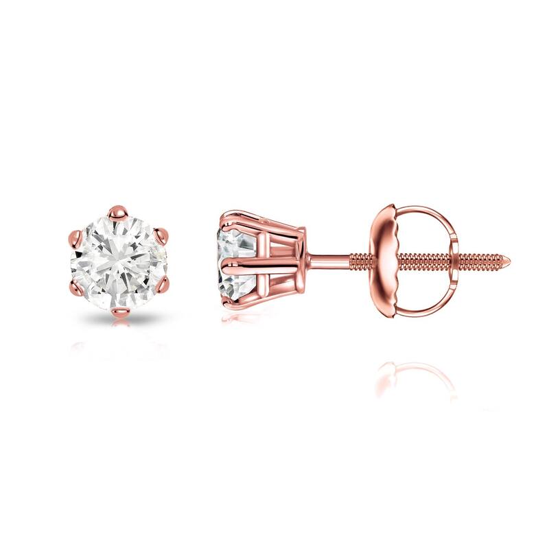 Auriya 1/4ctw Round Diamond Stud Earrings 14k Gold 6-Prong (J-K, I2-I3) - Rose