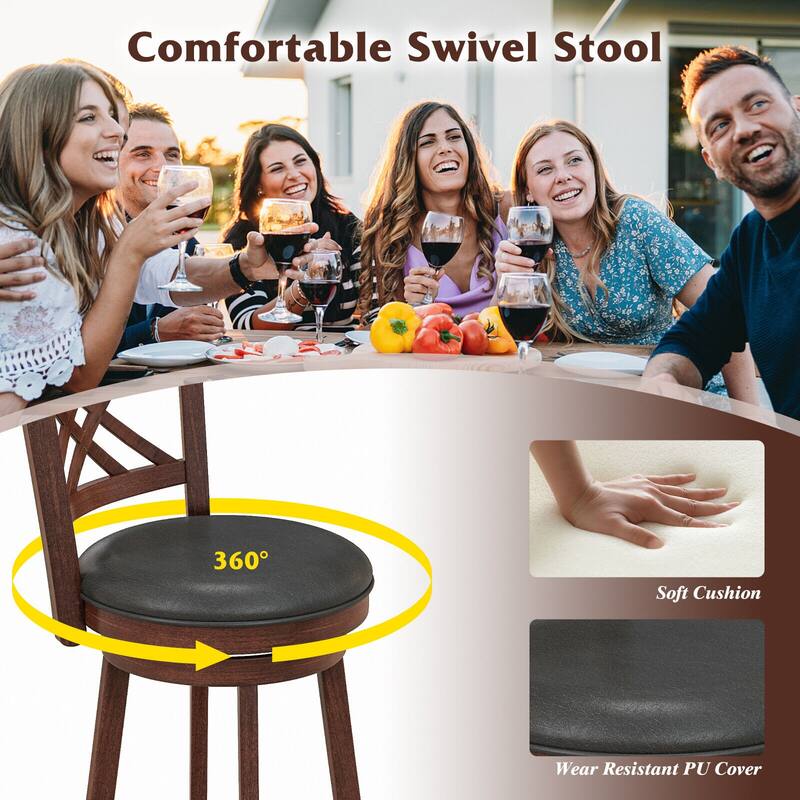 360° Swivel Upholstered Barstools Set of 2 with Back and Footrest