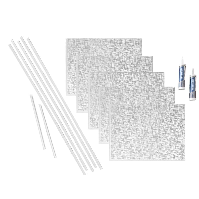 FASÄDE Hammered Decorative Vinyl Backsplash Panel - 15 Sq Ft Kit - Gloss White