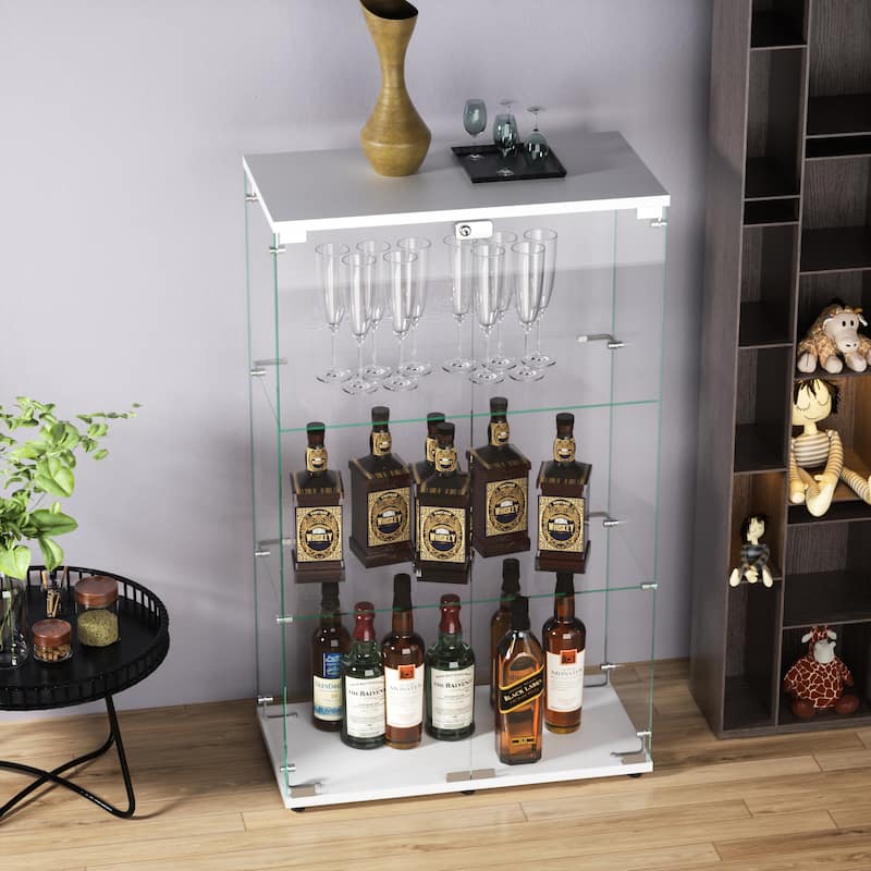 Glass Display Cabinet with Doors & Locks, Acrylic Shelves, Floor Standing Storage Showcase for Home or Office