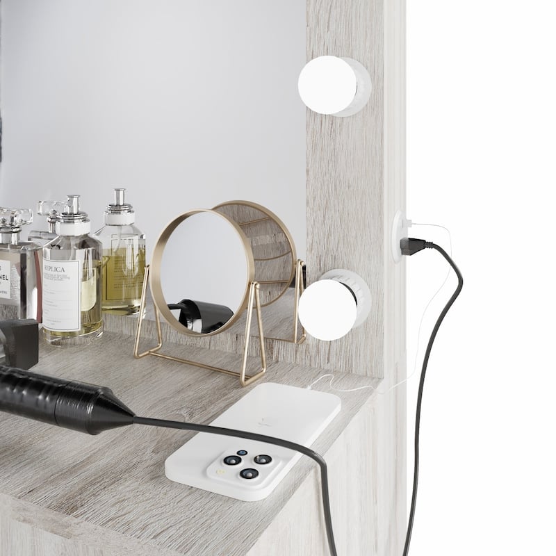 Boahaus Makeup Vanity 7 Drawers Lighted Crystal Knobs USB Port