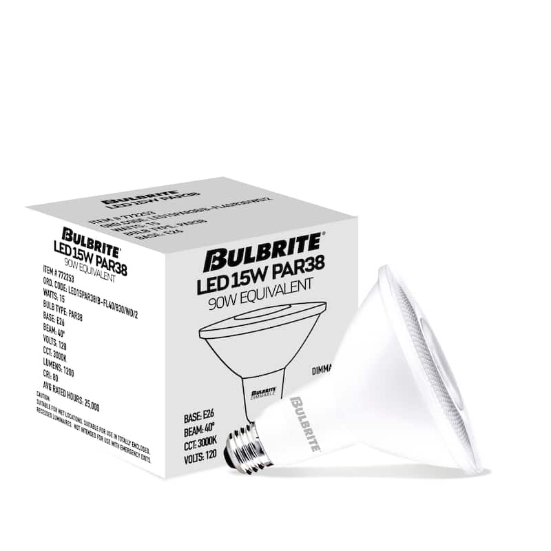 Bulbrite Pack of (4) 15 Watt Dimmable Flood PAR38 Medium (E26) LED Light Bulb - Soft White Light
