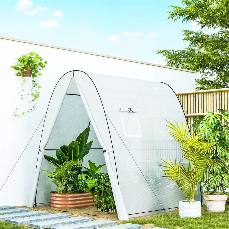 High Tunnel Garden Greenhouse with Mesh Windows and Sandbag Weight System and Zipper Access