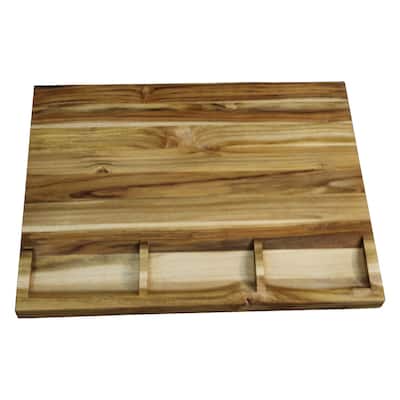 EcoDecors Teak 24" x 18", Teakwood Cutting Board, FSC Certified Edge Grain Butcher Block, 3 Charcuterie Trays & Handles
