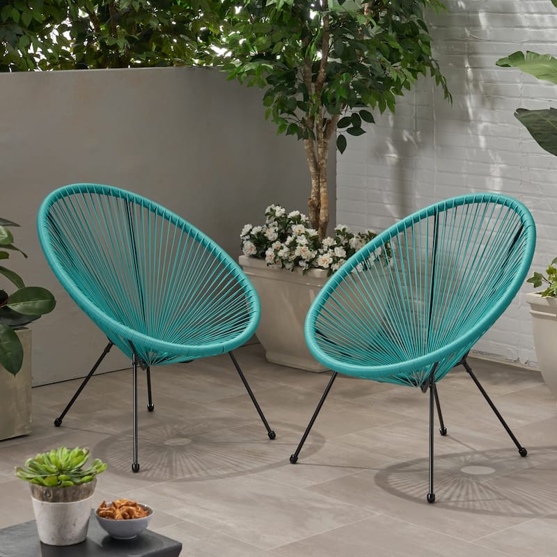 Anson Outdoor Steel Chairs w/ Hammock Rattan Seating (Set of 2) by Christopher Knight Home