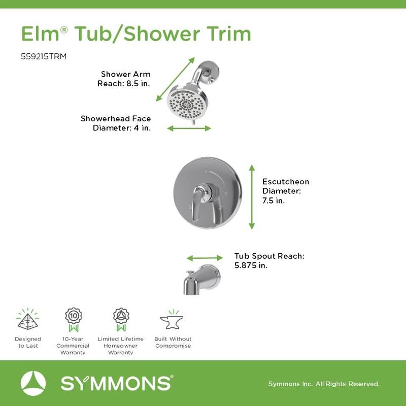 Symmons 559215TRM Elm Tub and Shower Trim Package with 1.5 GPM Multi
