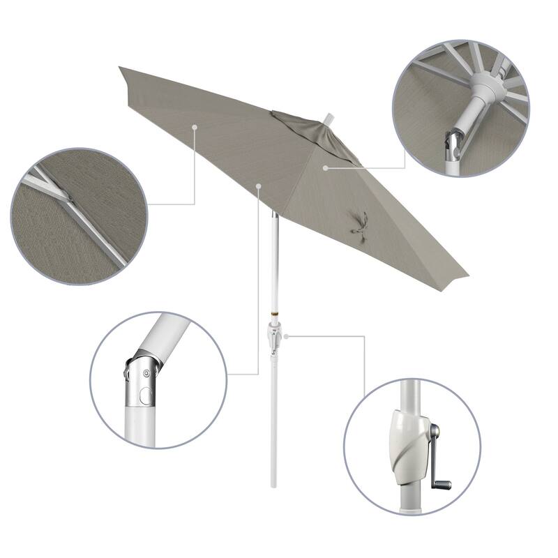 California Umbrella 7.5' Round Crank Lift, Push Button Tilt Aluminum Patio Umbrella, White Finish, Outdoor Rated Red Fabric