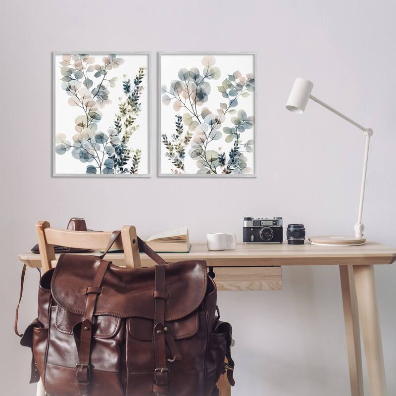 Stupell Collage of Translucent Plants Blue Green Beige, 2pc Multi Piece Framed Wall Art Set