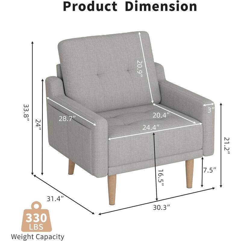 Mid Century Modern Accent Chair,Upholstered Armchair,Comfy Reading Chair with Wood Legs,Fabric Single Sofa Chair