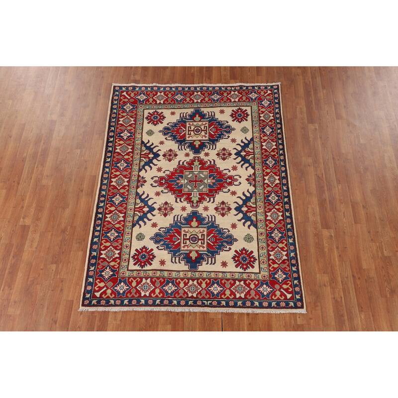 Kazak Area Rug Hand-Knotted Dining Room Wool Carpet - 5'0" x 6'8"