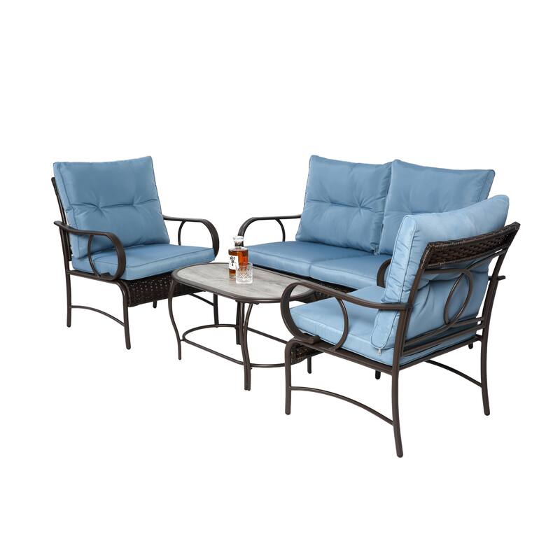 Classic Patio Sofa Wicker Conversation Set Rattan Sofa Chair wTable