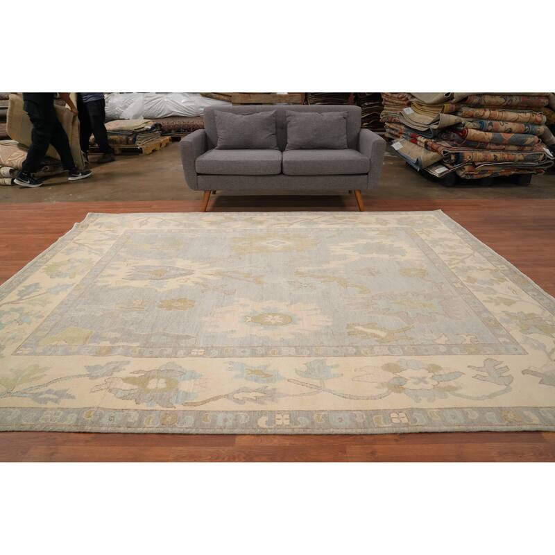 Hand Knotted Oriental 100% Wool Carpet Transitional All-Over Greys & Charcoal Oushak Area Rug - 9' 11'' X 8' 0''