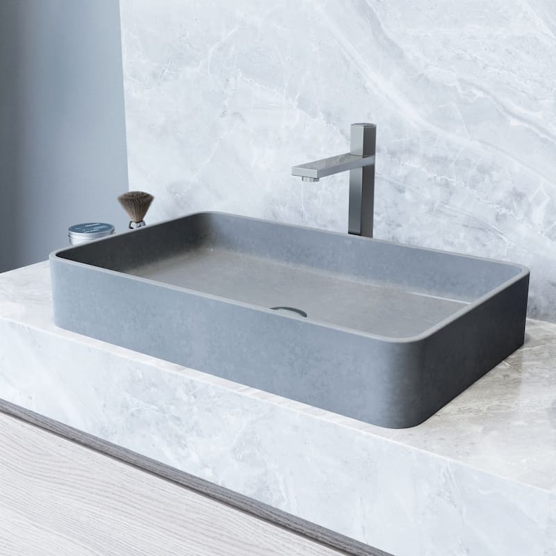 VIGO Basilica 23"L x 14"W x 4"H Concreto Stone Rectangular Bathroom Vessel Sink - Concreto Stone