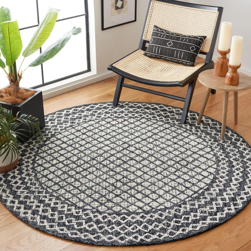 SAFAVIEH Handmade Abstract Suhad Modern Wool Rug - 6' Round - Ivory/Navy