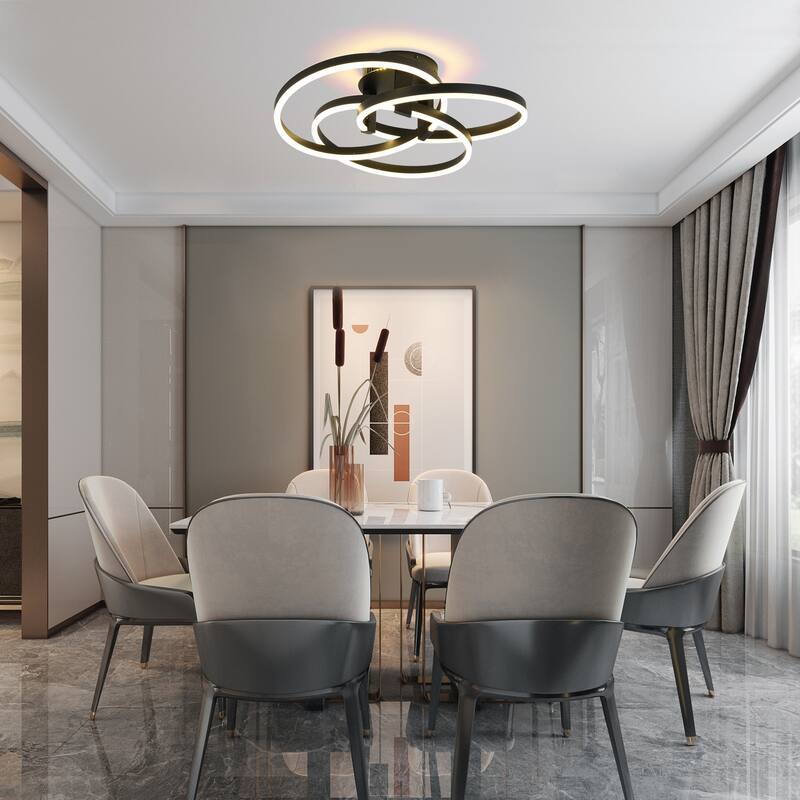 Black or Gold 22" Simple Geometric LED Semi Flush Mount, Nordic Futuristic Sci-fi Leds Ceiling Light - N/A