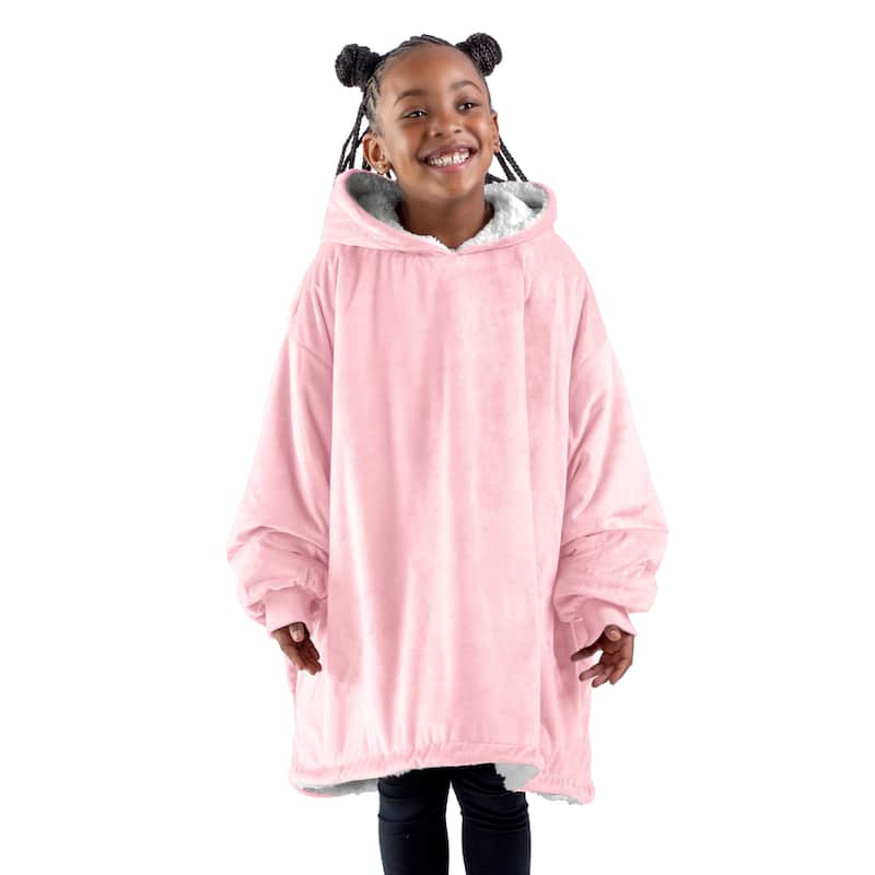 Bare Homey B-Cozy Oversized Sherpa Wearable Blanket - Youth - Light Pink