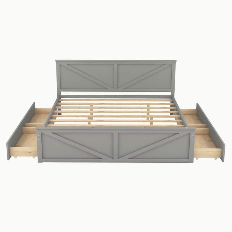 Wooden Platform Bed with Four Drawers