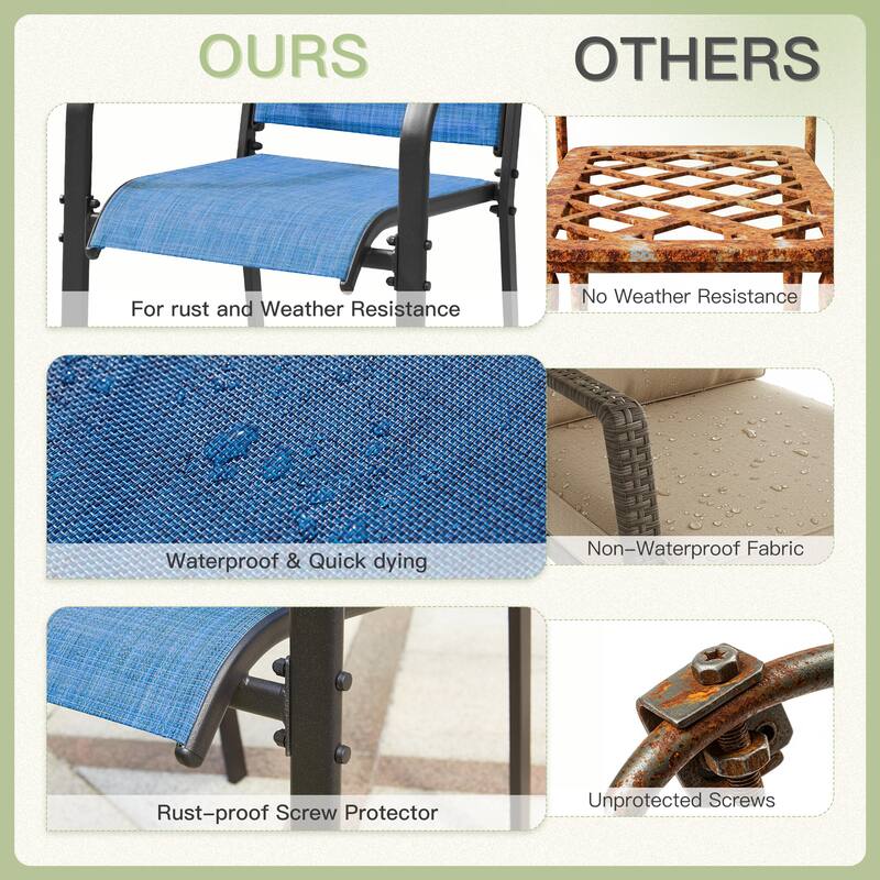 Patio Dining Set, Outdoor Dining Table and Chairs Set with Textilene Chairs, Adjustable Umbrella Hole for Garden, Backyard