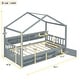 preview thumbnail 9 of 34, Wooden House Headboard Bed Frame w/ Shelves & Mini-cabinet, Unisex