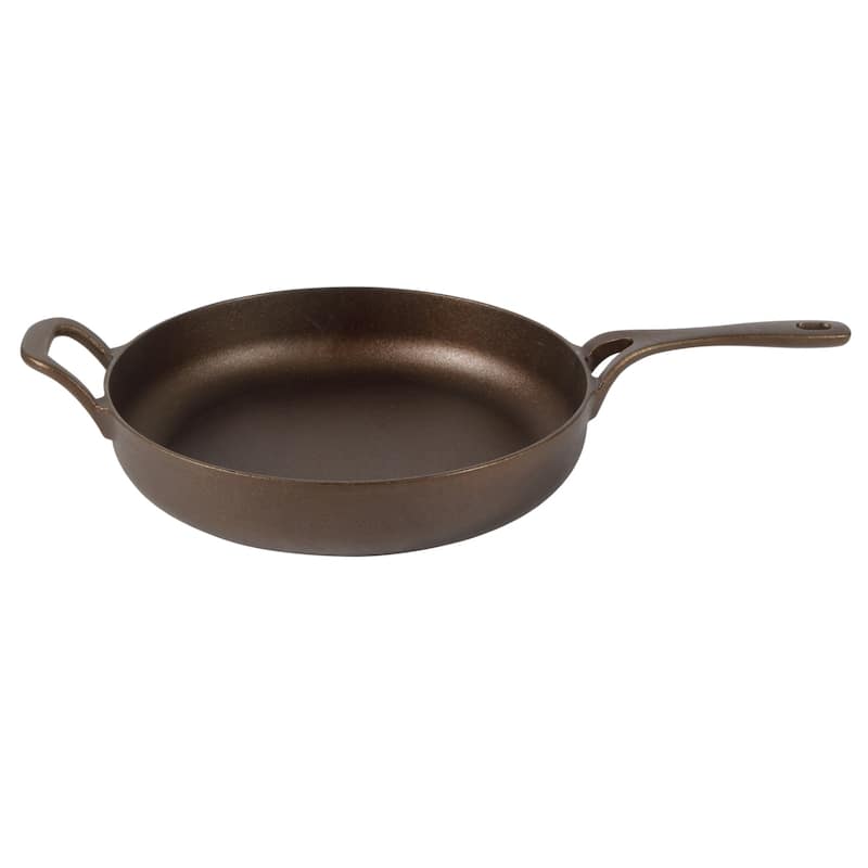Bloomhouse Natural Bronze Finish Pre-seasoned Cast Iron Grill, Everyday Pan, Skillet & Olive Wood Trivet