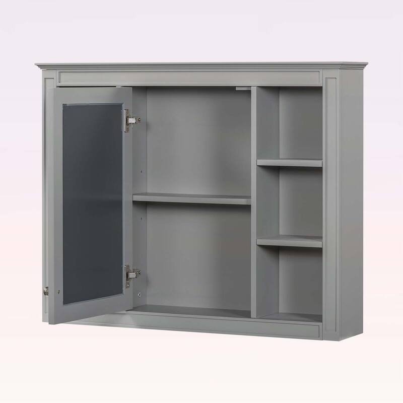 Wall-Mounted Bathroom Storage Cabinet with Mirror,6 Open Shelves,Modern and Space-Efficient Design