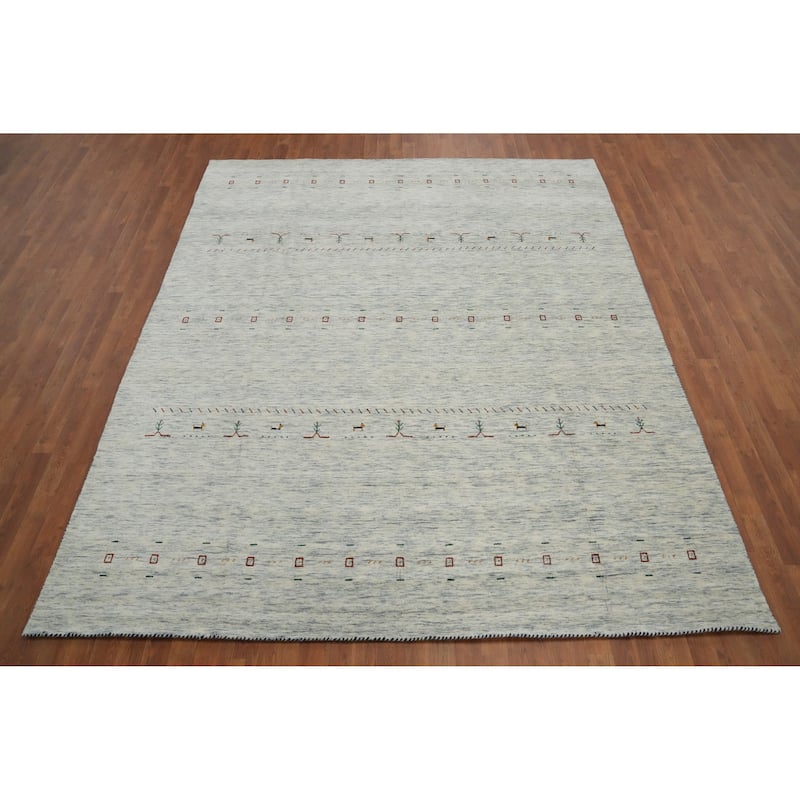 Hand Knotted Oriental 100% Wool Carpet Tribal Animal Pictorial Beige & Ivories Gabbeh Area Rug - 9' 11'' X 8' 0''