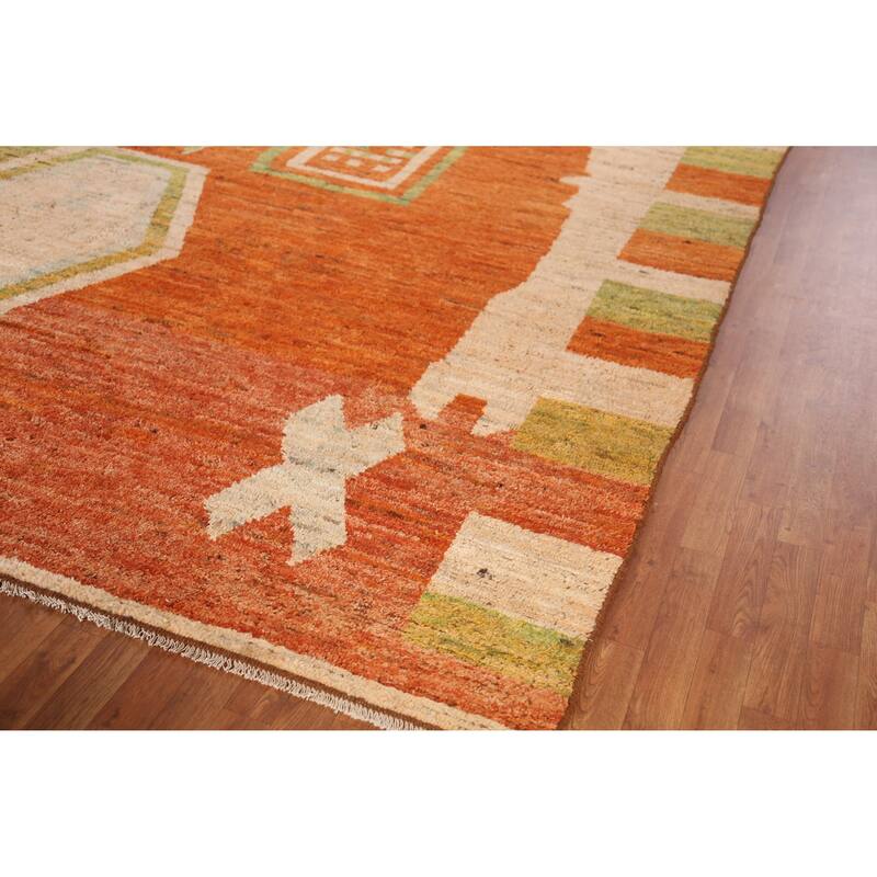 Orange Geometric Moroccan Oriental Large Rug Handmade Wool Carpet - 10'4" x 13'8"