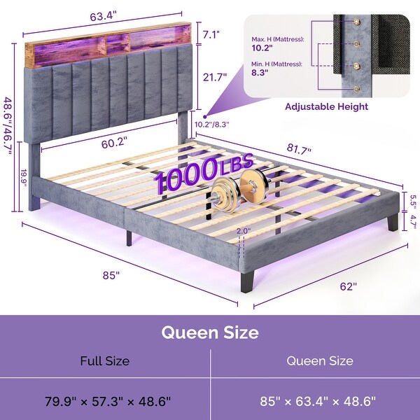 Full and Queen Bed Frame Velvet Platform Bed with Wingback