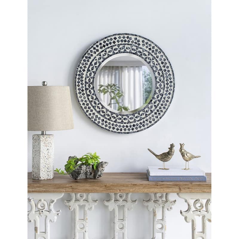 Geometric Mosaic Round Wall Mirror - 24" - Black and White