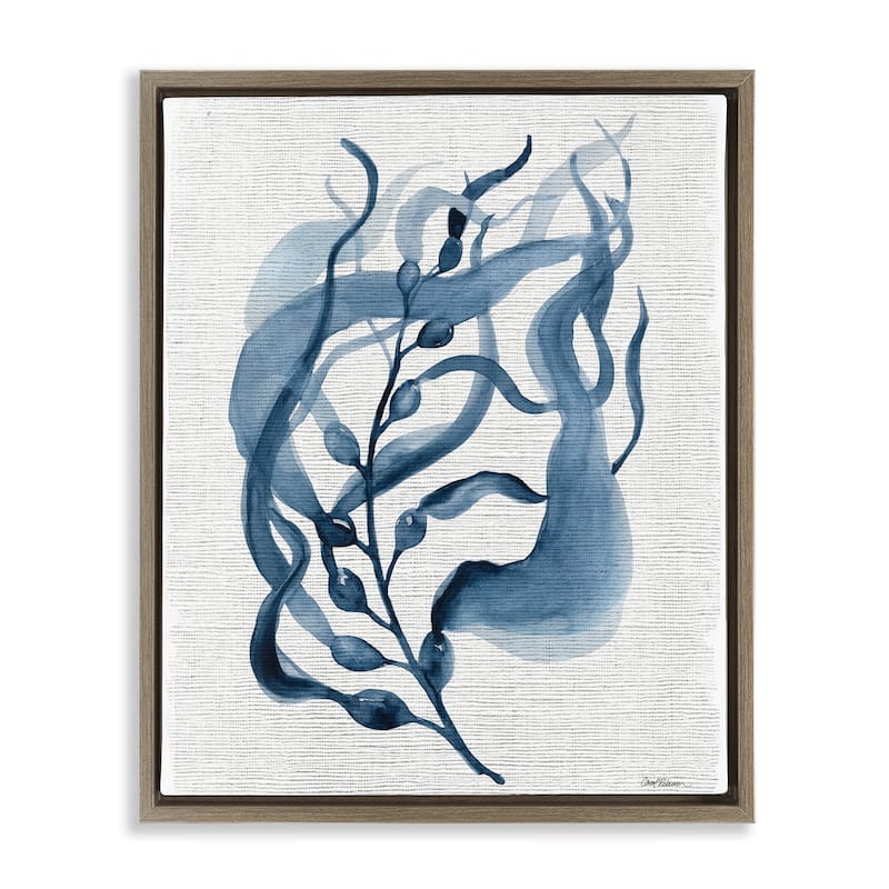 Stupell Fluid Blue Herb Leaf Framed Floater Canvas Wall Art Design By Carol Robinson - 25 x 31 - Brown