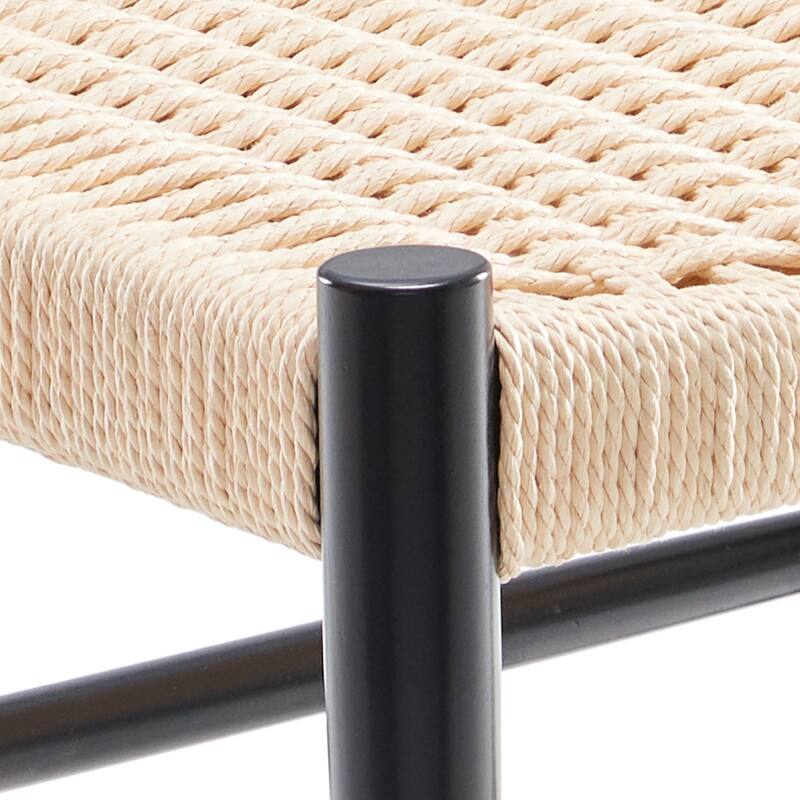 Dining Chairs Set of 2, Woven Rope Seat with Sturdy Metal Frame, Mid Century Modern Dining Room Chairs for Kitchen