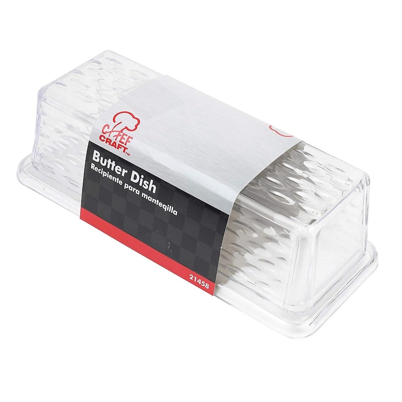 Chef Craft Clear Plastic Butter Dish with Cover Lid - Holds a Standard Stick of Butter