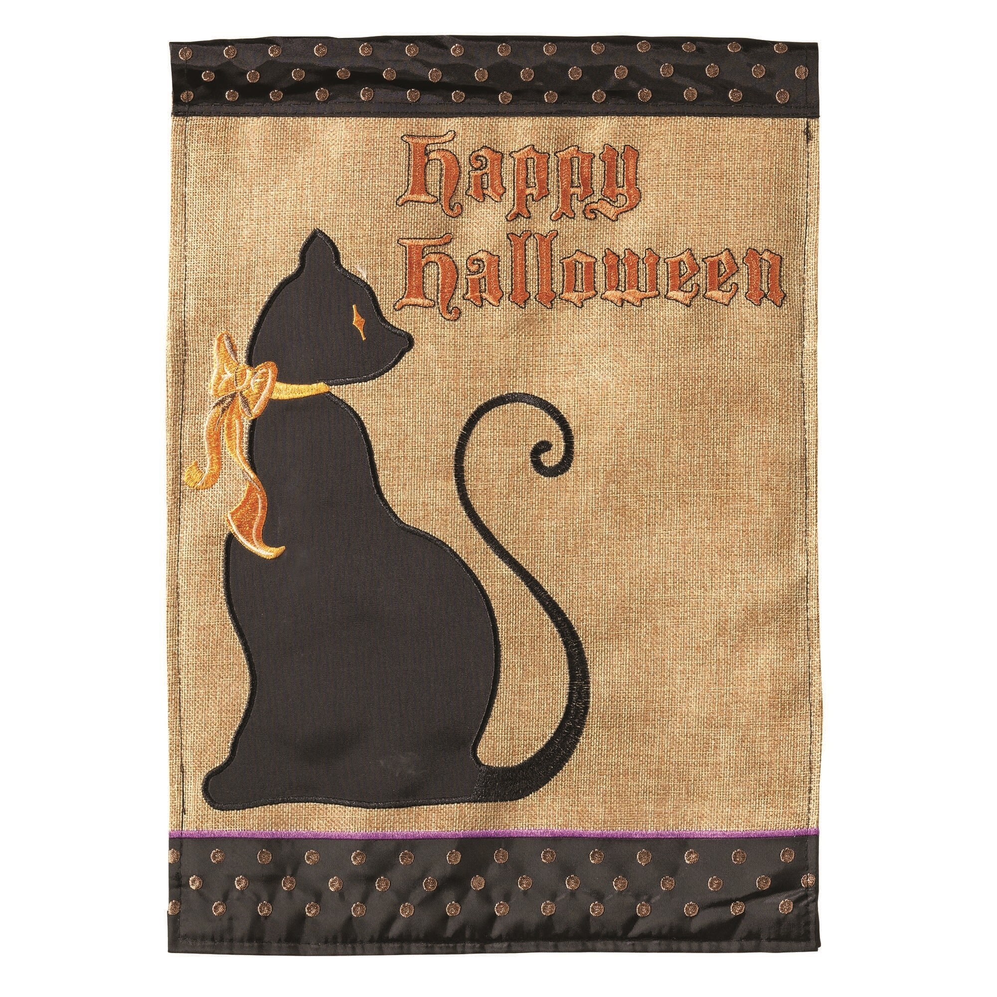 Shop Happy Halloween Polka Dot Bowed Black Cat Garden Flag 13 X