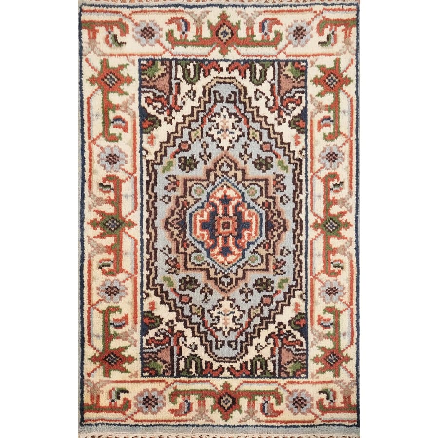 Hand Knotted Oriental 100% Wool Carpet Traditional Medallion Navy Blue & Blues Heriz (serapi) Area Rug - 3' 0'' X 2' 0''