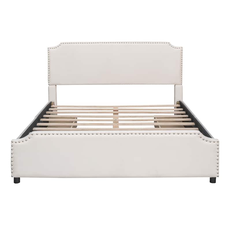 Upholstered Platform Bed with Stud Trim Headboard and Footboard