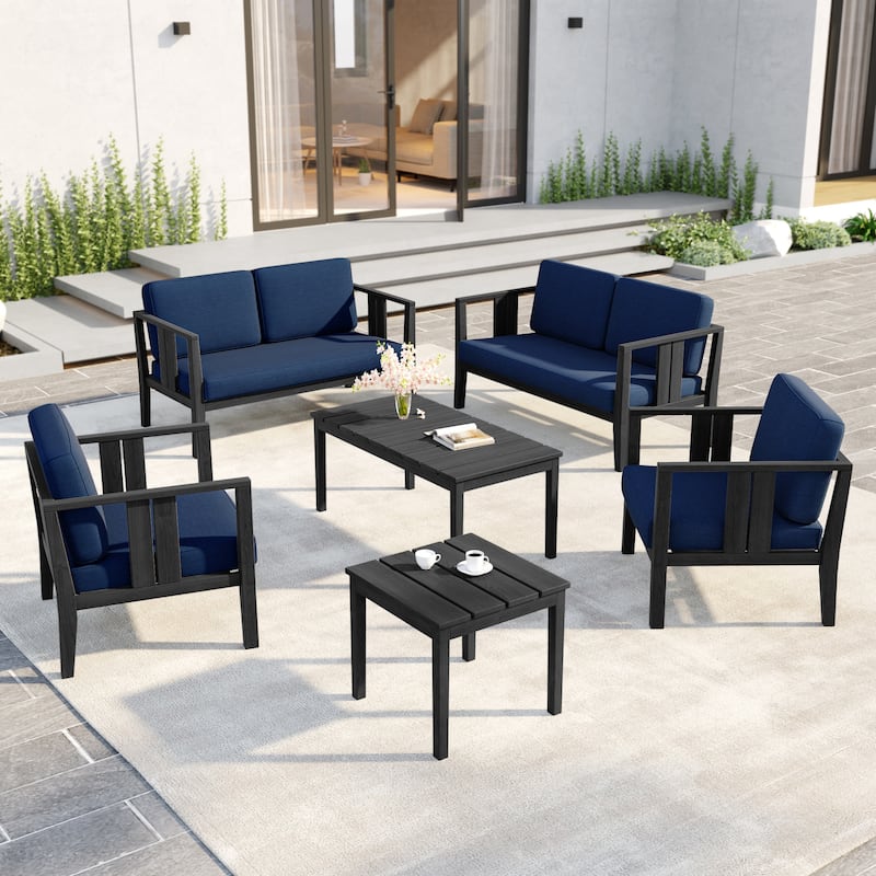 6-Piece Outdoor Furniture Solid Teak Patio Conversation Set with Table