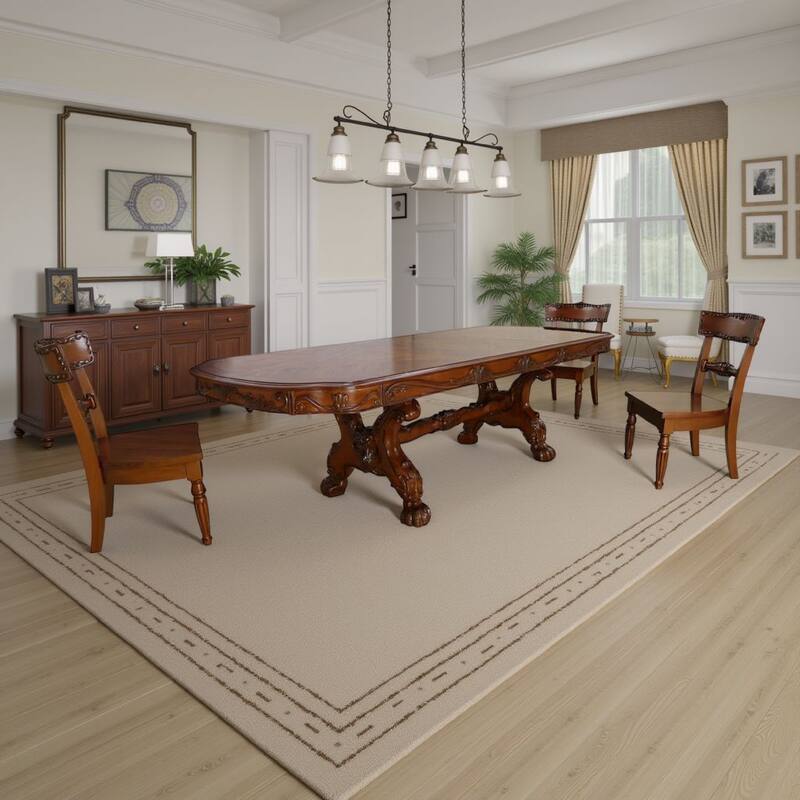 Dresden Dining Table With Two Encarved Pedestal, Cherry Oak - Cherry Oak