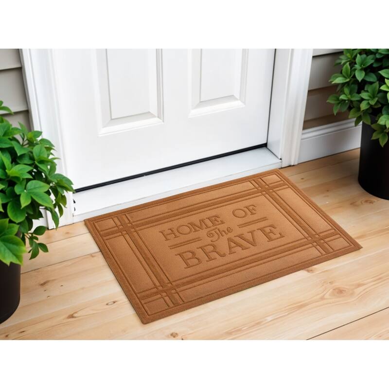 HomeRoots 24" X 36" Brown Striped Border Home Of The Brave Outdoor Polypropylene Door Mat - 24' X '36 - 24' X '36