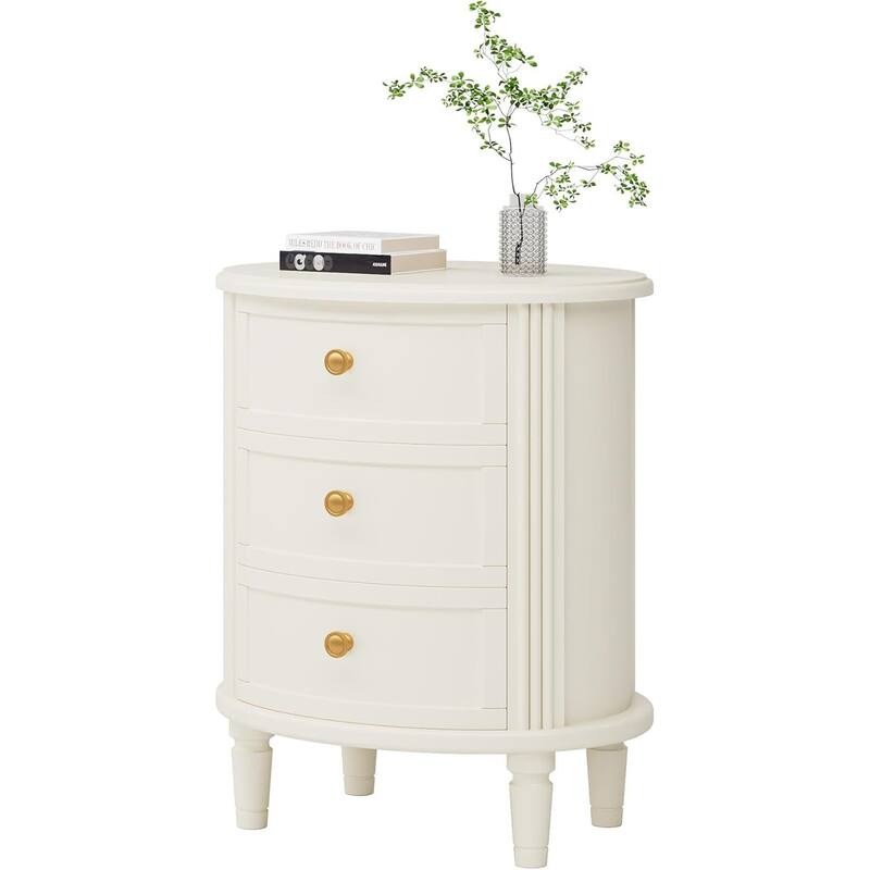 Beige White Oval Nightstand, Fully Assembled