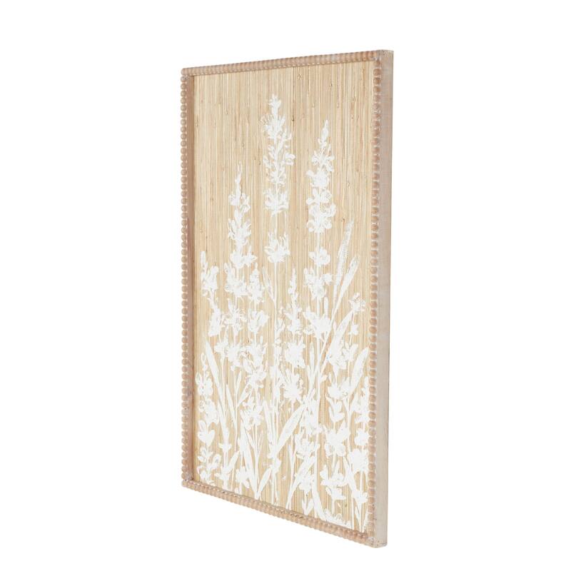 Wood Floral Textured Home Wall Decor with White Painted Accents and Beaded Frame - Cream - Roche River Decor