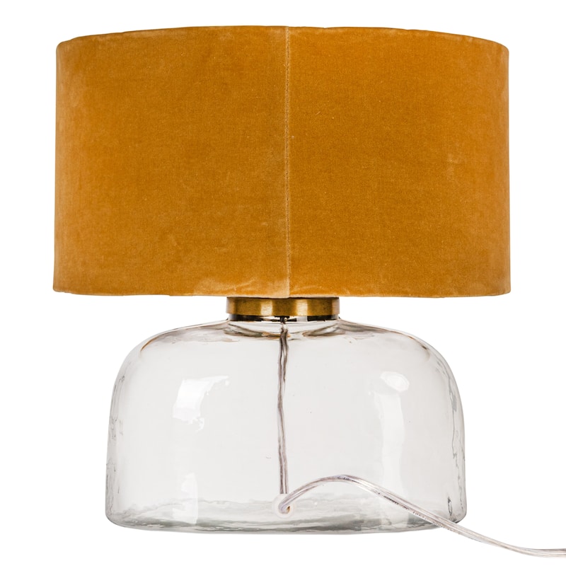 Table Lamp with Glass Base and Velvet Shade - 13.4"L x 10.2"W x 14.2"H