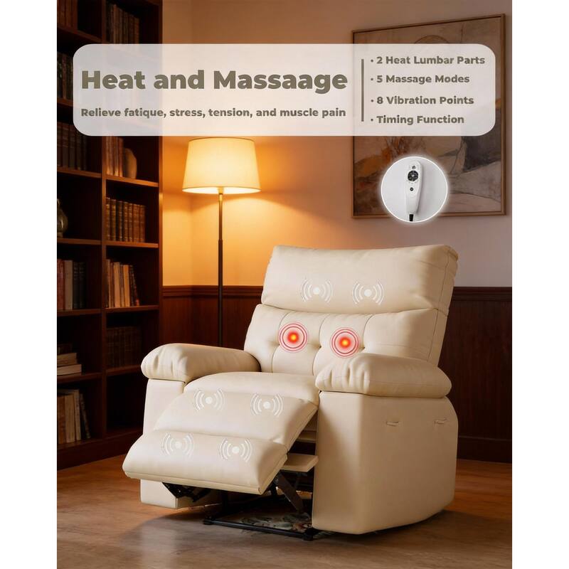 360° Swivel Manual Recliner Chair, with Massage & Remote Control