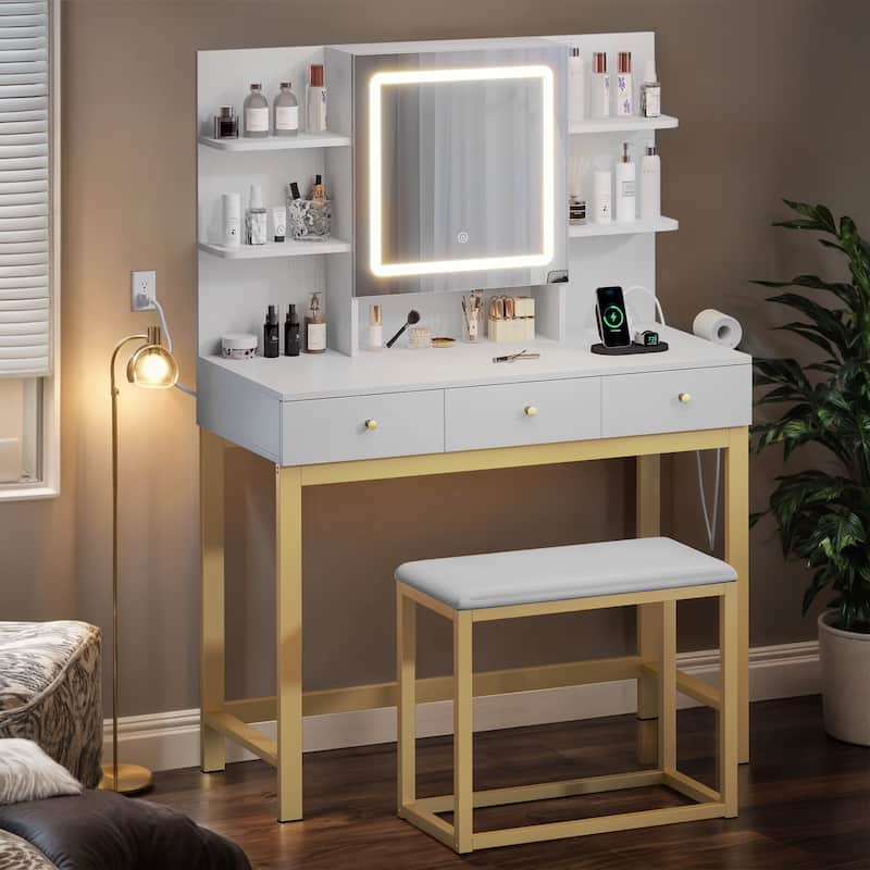 39"W Makeup Vanity Set with Lighted Mirror & Hidden Storage
