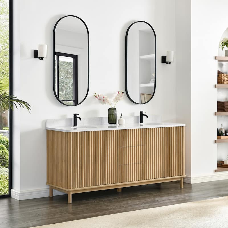 Seoul Bath Vanity with White Grain Composite Stone Top without Mirror