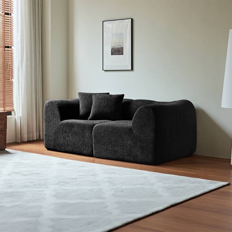 Minimalist Accent Sofa Loveseat Couch with 2 Throw Pillows, 2-Seater Couch for Living Room Apartments - Black
