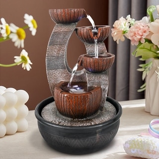 4-Tier Indoor Tabletop Waterfall Fountain with Lights