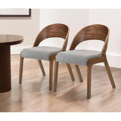 Set of Two Gray Walnut Fabric Modern Dining Chairs