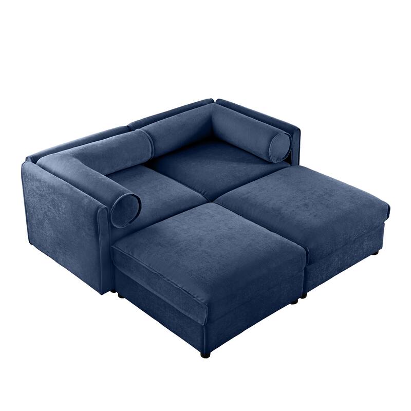 Modern Chenille 6-Seater Sofa with Ottoman Storage, Hidden Storage, Cylindrical Cushioned Arms and Backrest